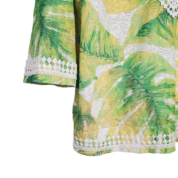 Alfred Dunner Petite Size PXL Blouse Textured Tropical Palm Print Green V-notch - Picture 4 of 6